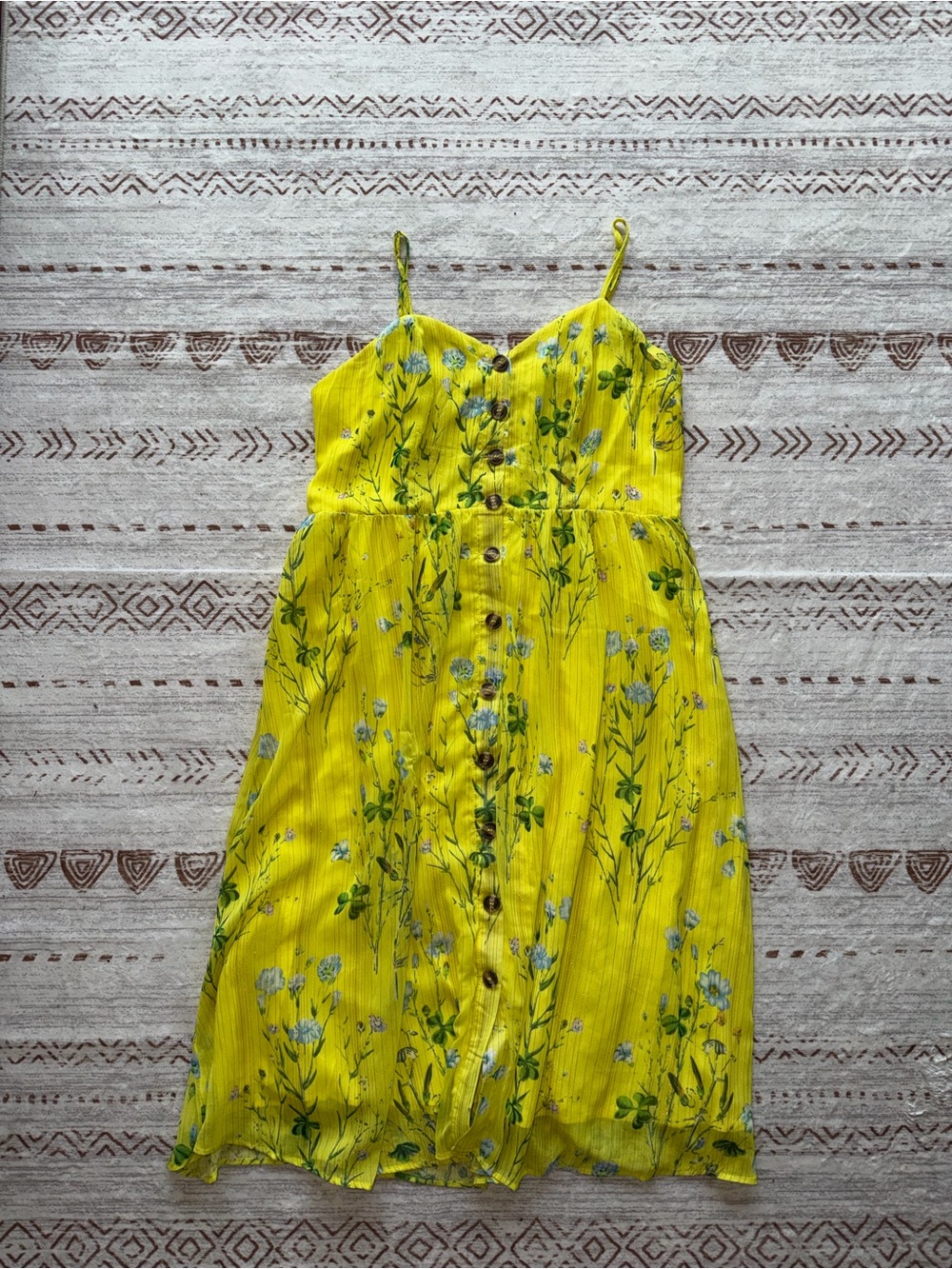 Bright Yellow Floral Button-Front Sundress